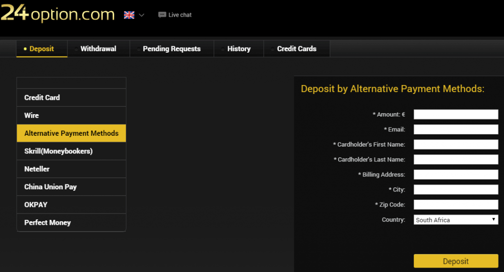Deposit and withdraw binary options south africa