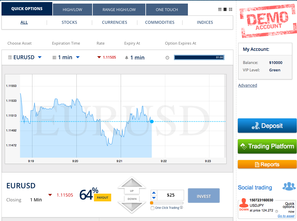 Binary trading demo app